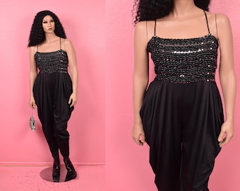 Mono estilo años 80 con pantalones harem y ribete de lentejuelas / Talla mediana-grande / Años 80