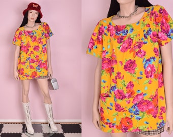 70s Floral Print Top/ Medium/ 1970s