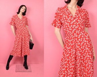 Vintage 80er Jahre Floral Print Kleid/ 1980er Jahre/ US 6/ 80er Jahre/ Kurzarm