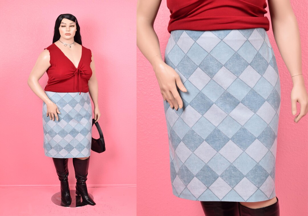 Vintage 90s 00s Faux Suede Patchwork Print Skirt/ XL/ 1990s/ 2000s