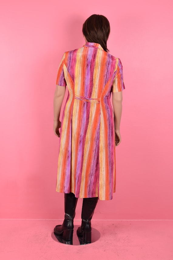 90s Colorful Striped Button Down Dress/ Large/ 19… - image 2