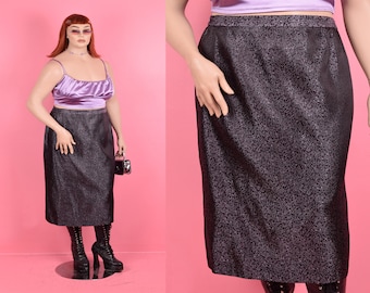 90s Black and Purple Brocade Skirt/ US 24/ 1990s