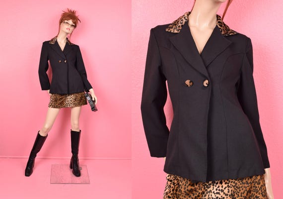 Vintage 90s Fuzzy Leopard Print Trim Lightweight … - image 1