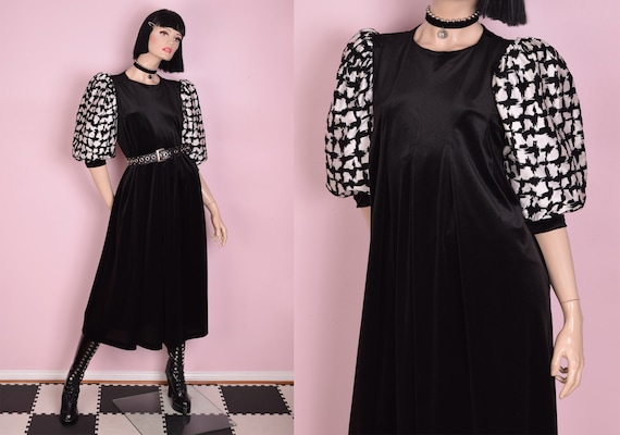 70s Puff Sleeve Velvet Maxi Dress/ Small/ 1970s
