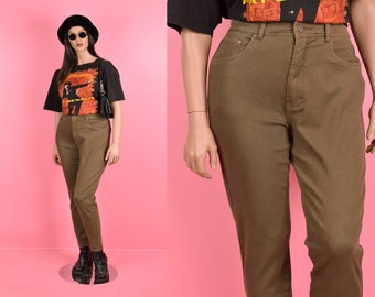 90s Deadstock Olive Stretch High Waisted Jeans/ US 14/ 1990s
