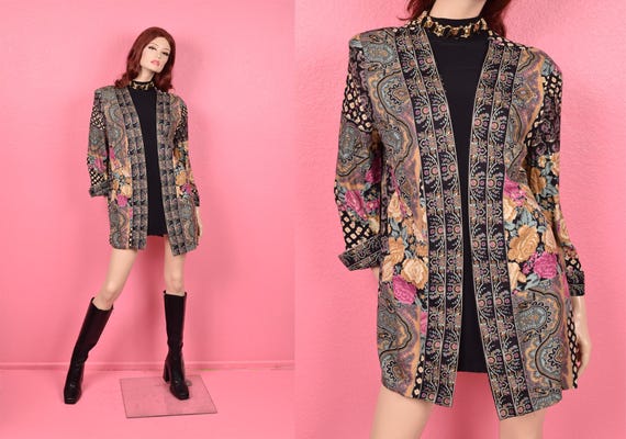 Vintage 80s Multi Pattern Lightweight Jacket/ XL/… - image 1