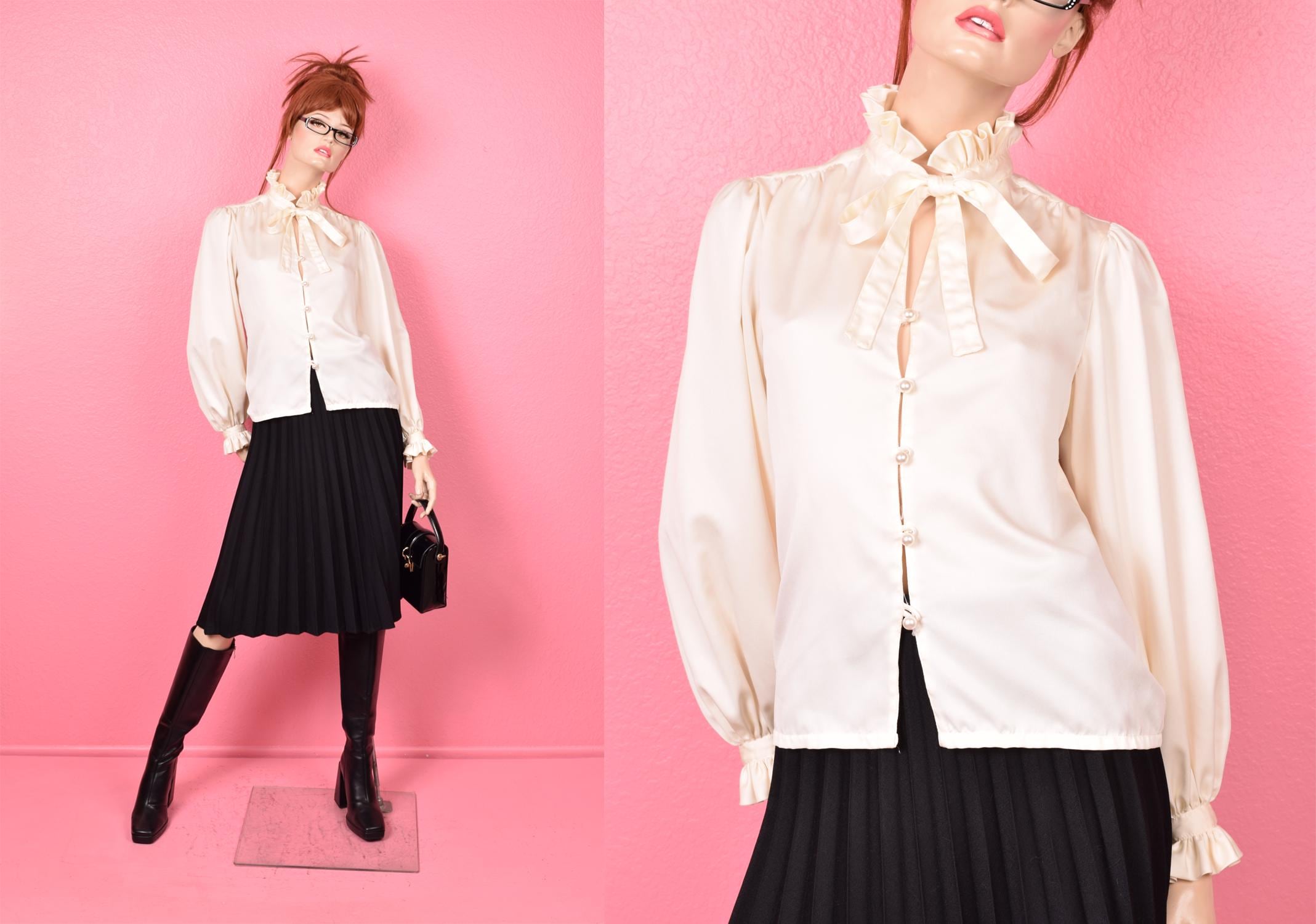 Vintage 80s Cream Ruffle Trim Blouse/ Medium/ 1980s/ Button Down - Etsy