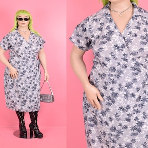 Vintage 90s Floral Print Wrap Dress/ XL/ 1990s