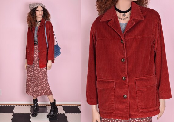 90s Y2K Red Corduroy Jacket/ Medium