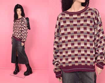 Pull en grosse maille à motifs Porsche vintage des années 90 - L – Rokit