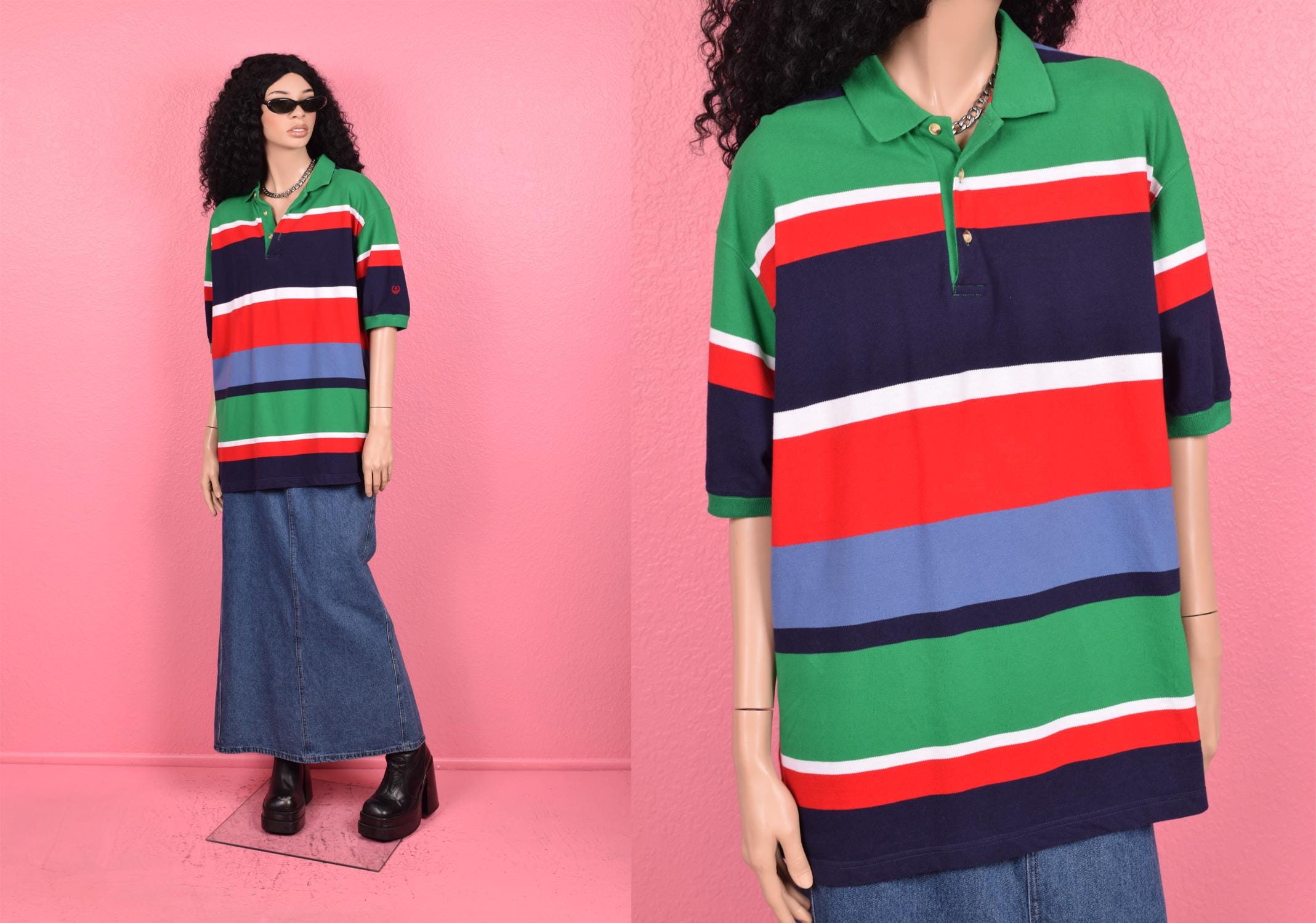 ヴィンテージ 90 年代 00 年代 ストライプ ポロ / 男女兼用 ラージ