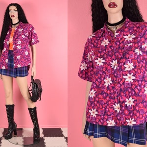 Vintage 80s Tiki Print Shirt/ Medium/ 1980s/ Short Sleeve/ Button Down