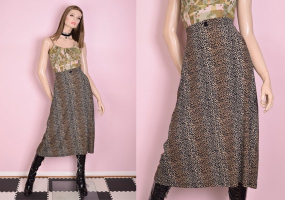 90s Animal Print Maxi Skirt/ Small/ 1990s