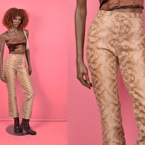 Vintage 90s Glossy Reptile Pattern High Rise Pants/ Medium/ 1990s