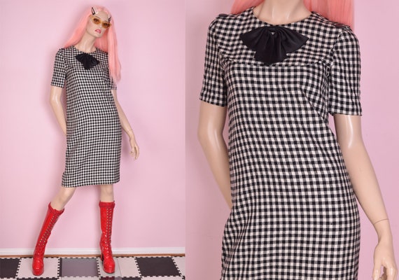 VTG Black and White Gingham Dress/ Small/ Short Sl