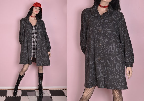 80s Funky Pattern Leather Coat/ Medium/ 1980s/ Jac