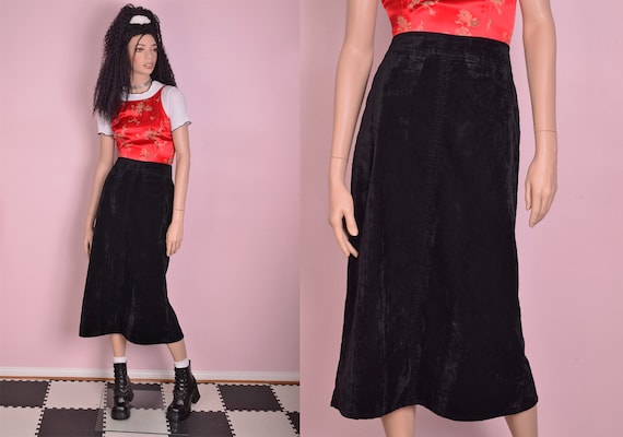 90s Crushed Velvet Maxi Skirt/ US 9/ 1990s
