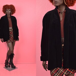 Vintage 80s Black Velveteen Swing Jacket/ Small-Medium/ 1980s