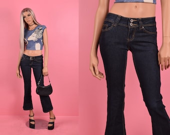 90s 00s Low Rise Stretchy Fit and Flare Jeans/ US 1/ Pants/ 1990s/ 2000s