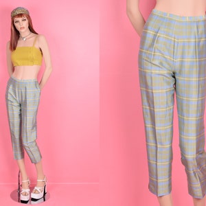 Vintage 90s Y2K Plaid Silk Capri Pants/ US 4