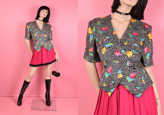 Vintage 80s Abstract Pattern Lightweight Jacket/ … - image 1