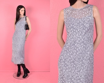 Vintage 90s Burnout Floral Pattern Dress/ US 0/ 1990s/ Sleeveless