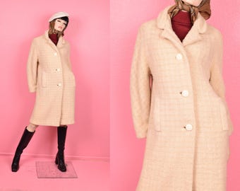 Vintage 50s 60s Cream Tweed Coat/ Medium-Large/ 1950s/ 1960s