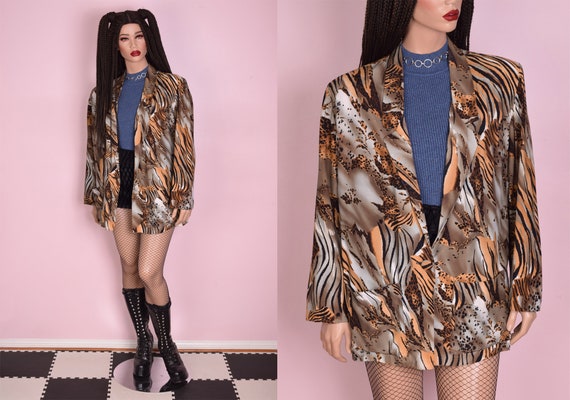 90s Animal Print Blazer/ Large/ 1990s/ Jacket