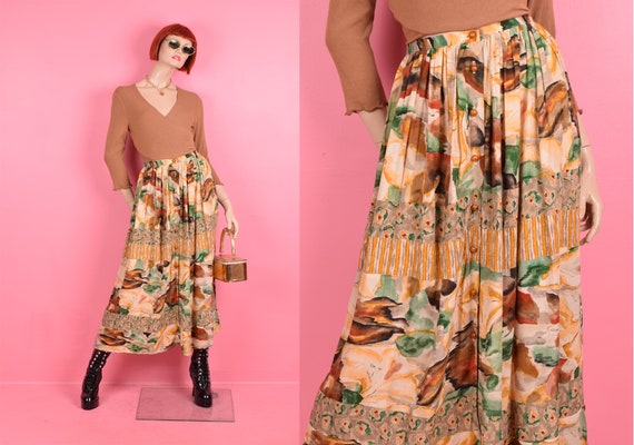 Vintage 90s Multi Pattern Button Down Skirt/ Smal… - image 1