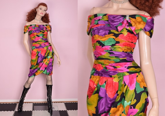 80s Floral Print Tulip Skirt Dress/ US 8/ 1980s