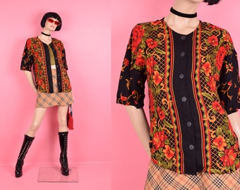 Top vintage con estampado floral de los años 80/Mediano/Años 80