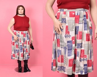 Vintage 90s 00s Abstract Print Skirt/ XL-XXL/ 1990s/ 2000s