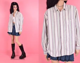 80s Striped Button Down Shirt/ Gender-Neutral Large/ 1980s/ Long Sleeve