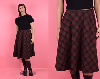 80s Plaid Skirt/ Medium-Large/ 1980s