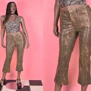 Vintage 90s Y2K Glossy Reptile Print Pants/ Large
