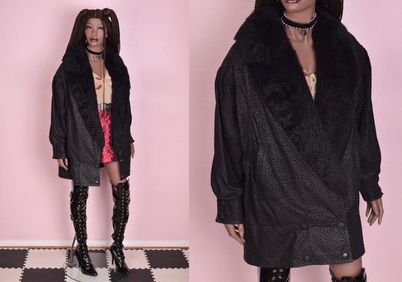 80s Fur Collar Leather Coat/ Large/ 1980s/ Jacket