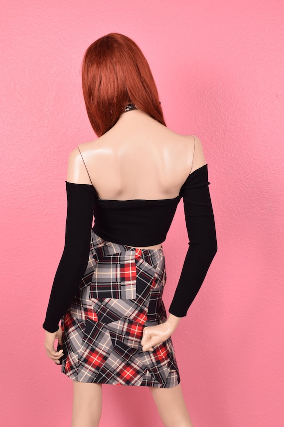 Vintage 00s Plaid Patchwork Pattern Belted Skirt/… - image 2