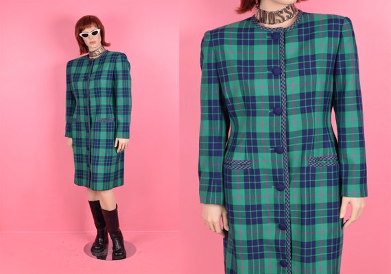 80s Plaid Button Down Dress/ US 14/ 1980s - image 1