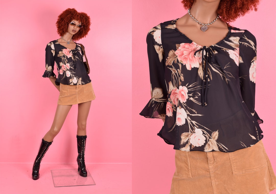 90s Sheer Flowy Floral Top (M)
