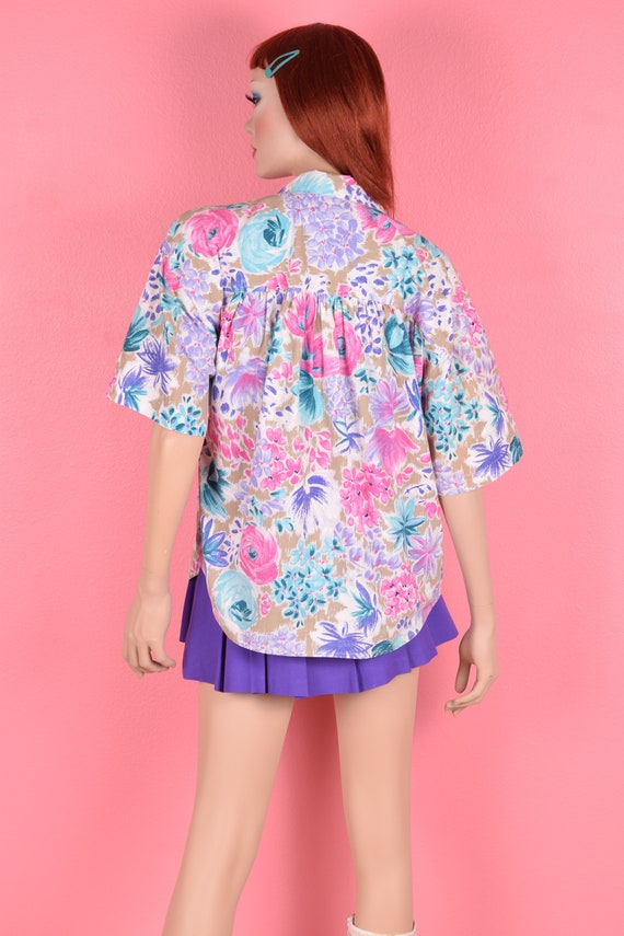 80s 90s Floral Print Top/ Medium/ 1980s/ 1990s - image 3