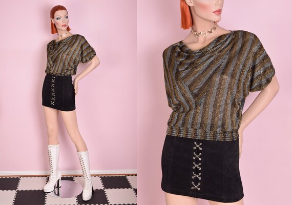70s 80s Metallic Lurex Striped Top/ Small/ 1970s/