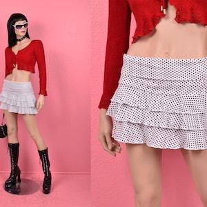 Vtg Y2K ABERCROMBIE & FITCH Cotton White Polka Dot Ruffle