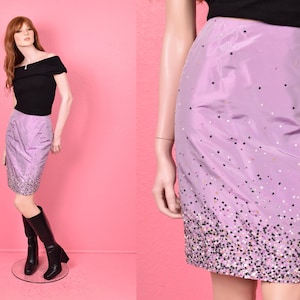 Vintage 00s Deadstock Sequined Iridescent Silk Skirt/ US 2P/ 2000s
