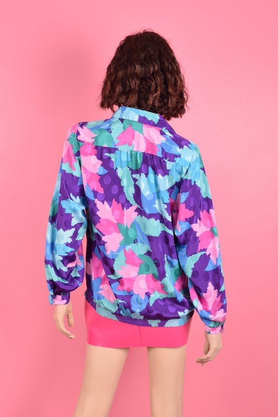 Vintage 70s 80s Multi Color Abstract Print Blouse… - image 2