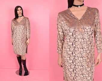 Vestido vintage de terciopelo desgastado con estampado floral de los años 90/Grande/Década de 1990