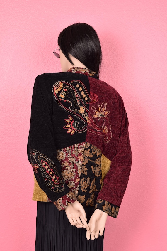 Vintage 90s Embroidered Patchwork Jacket/ Medium/… - image 2