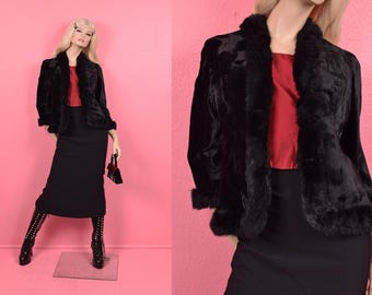 Vintage 60s 70s Genuine Fur Trim Faux Fur Jacket/ Small/ 1960s/ 1970s