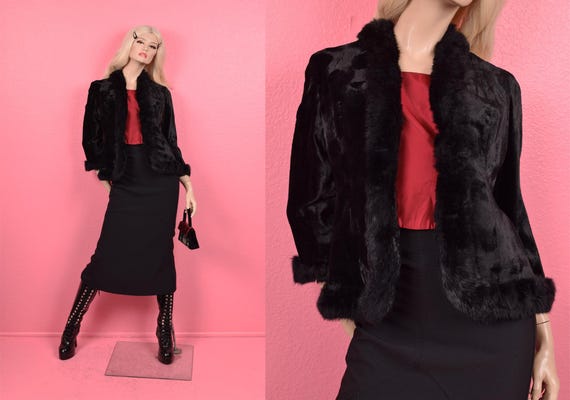 Vintage 60s 70s Genuine Fur Trim Faux Fur Jacket/ Small/ 1960s