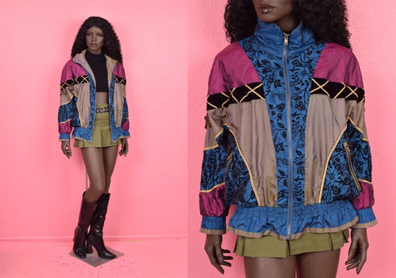 Vintage 80s Multi Pattern Patchwork Jacket/ Large… - image 1