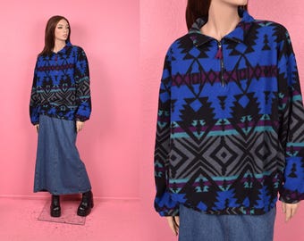 Vintage jaren 80/90 Navajo-patroon fleecejack/genderneutraal groot/jaren 80/90